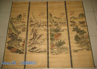 Chinese Painting Scroll Landscape Yuan Jiang 4 Scrolls 4 Season 袁江 春夏秋冬