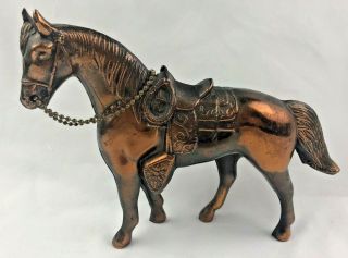 Vintage Metal Bronze Metal Copper Finish Fancy Saddled Horse Western Decor
