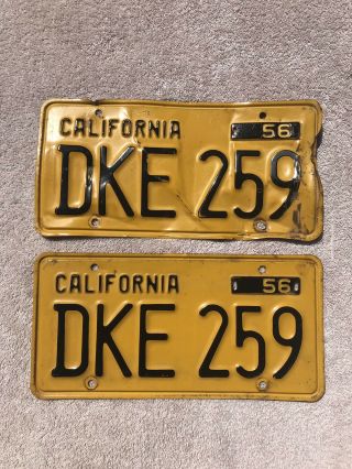 1956 1957 1958 1959 1960 1961 1962 California License Plates Pair Clear
