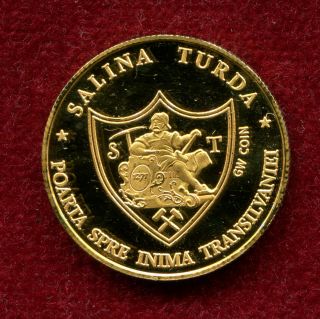 Romania Transylvania Turda Saline,  Salt Mine,  Collectible Proof Coin Gold Plated