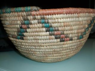 , Vintage,  Handwoven Coiled Grass Hausa Basket Nigerian