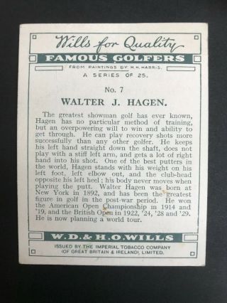 1930 W.  D.  & H.  O.  Wills Famous Golfers: Walter Hagen 7 2
