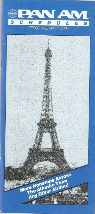 Pan Am System Timetable May 1,  1991 Eiffel Tower Cover