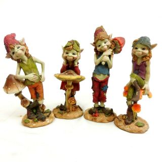 Set Of 4 Woodland Mushroom Pixies / Mythical Fairy Creature Figurines