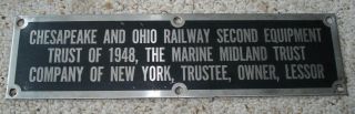 C&o Railroad Locomotive Lease Plate - 1948 - Marine Midland Trust Of York
