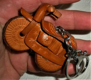Vintage C.  1960s - 70s Leather Tooled Motorcycle Keychain Great Piece Vafo