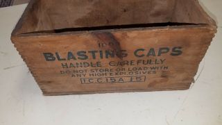 Vintage Atlas Powder Company Blasting Caps Dynamite Explosives Wood Crate Box