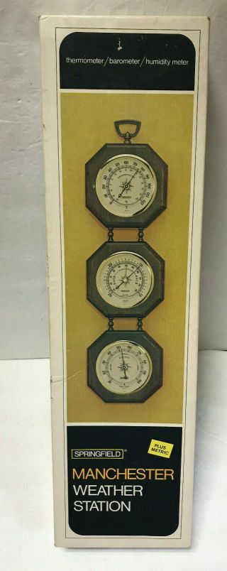 Springfield Manchester Vintage Weather Station Thermometer Barometer Hygrometer