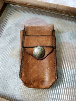 Vintage Leather Cigarette Case W/ Indian Head Coin Cool Rough Patina
