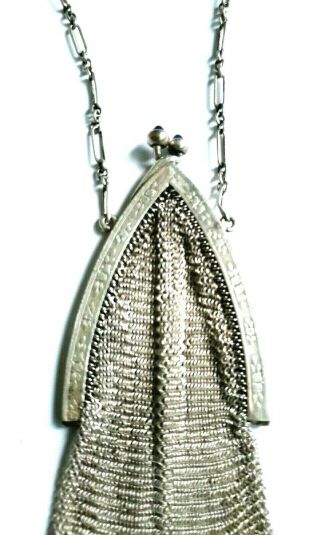 Antique Victorian Silver Soldered Mesh Purse Compact W/ Two Saffires Clasp.  See