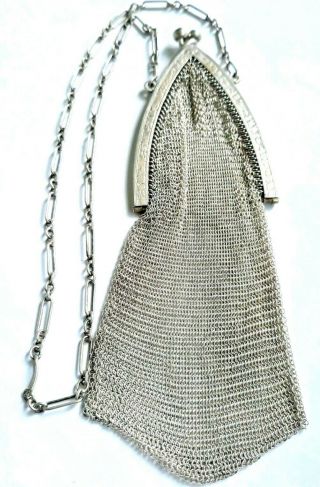 Antique Victorian Silver Soldered Mesh Purse Compact w/ Two SAFFIRES Clasp.  SEE 2
