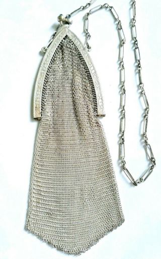 Antique Victorian Silver Soldered Mesh Purse Compact w/ Two SAFFIRES Clasp.  SEE 3