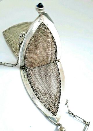 Antique Victorian Silver Soldered Mesh Purse Compact w/ Two SAFFIRES Clasp.  SEE 8