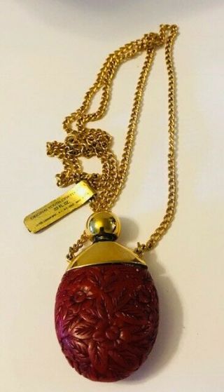Rare 1976 Estee Lauder Cinnabar " Perfume Bottle Pendant " On Necklace W/tag
