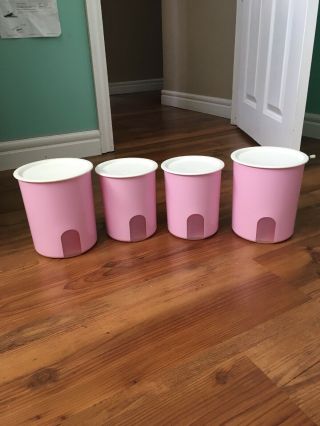 Tupperware One Touch Reminder 4 - Pc.  Baby Pink Canisters With White Lids Special