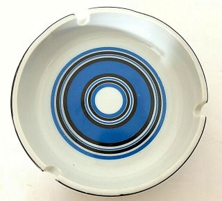 Mid Century Modern Ceramic Ashtray Blue Black White Japan 4.  25 " Diameter Euc
