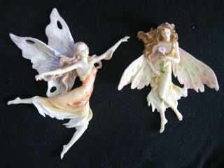 Set Of 2 Large 11 " & 8 " High Resin Fairy Wall Plaques