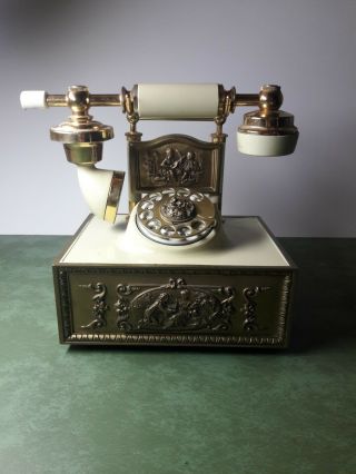 Vintage Western Electric French Style Rotary Dial Telephone Ivory Gold Deco - Tel