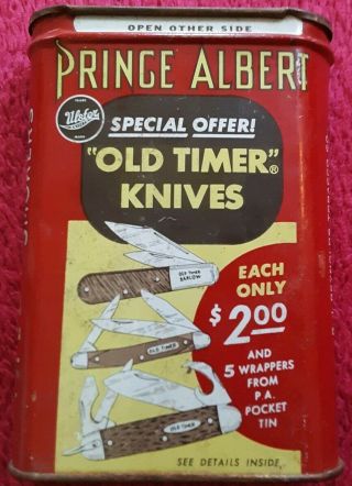 Vintage Prince Albert Tobacco Tin,  Rare " Old Timer " Pocket Knife Offer Tin,  Nr