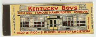 Kentucky Boys Hamburger Barbecue Restaurant,  Los Angeles ? Ca Matchbook Cover