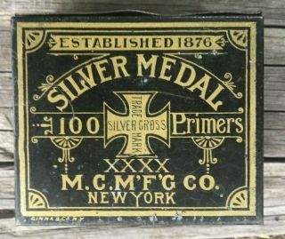 Silver Medal (silver Cross) M.  C.  Mfg Xxxx York 100 Primers Blasting Cap Tin
