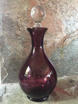 Large Vintage 8 " Amethyst Purple Glass Perfume Decanter Bottle With Ball Stopper