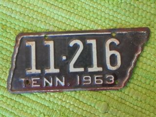 1963 Tennessee Motorcycle License Plate Tn 63 Tag State Shaped 11 - 216