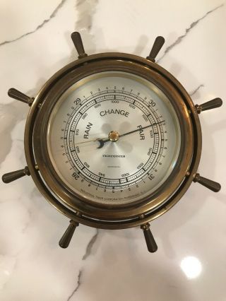 Nautical Brass Ships Wheel Barometer Yachtmaster Germany Industrial Timer Corp.