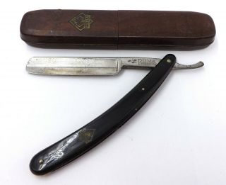 Vintage Puma Solingen 5 6/8 German Steel Straight Razor W/ Wood Coffin Case K68