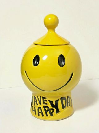 Vintage 1970 Mccoy Golden Yellow Smiley Face Have A Happy Day Cookie Jar Emoji