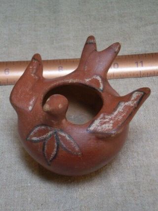 Antique Mexico Native American Redware Bird Effigy Pottery Bowl 1920 
