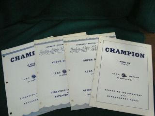 4 Vintage 1948 Champion Outboard Boat Motor Operating & Parts Service Manuals
