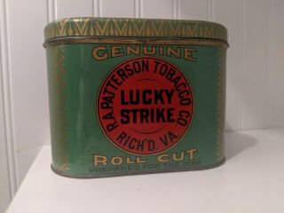 Lucky Strike Tobacco Tin Antique Advertising Can 1910 Tax Stamp Remnant
