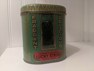 LUCKY STRIKE TOBACCO TIN ANTIQUE ADVERTISING CAN 1910 TAX STAMP REMNANT 2