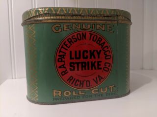 LUCKY STRIKE TOBACCO TIN ANTIQUE ADVERTISING CAN 1910 TAX STAMP REMNANT 3