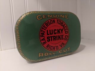 LUCKY STRIKE TOBACCO TIN ANTIQUE ADVERTISING CAN 1910 TAX STAMP REMNANT 5
