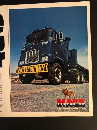 Mack Trucks 2 Page Print Ad - 1972 F Model Pictured