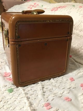 Samsonite Train Case Vintage Camel Brown Leather With Key 2