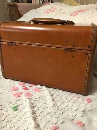 Samsonite Train Case Vintage Camel Brown Leather With Key 3