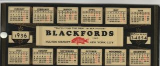 Set Advertising Blotters Celluloid Cover 1936 Calendar Fulton Fish Mkt Nyc,  Ny