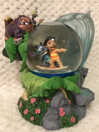 Rare Disney Lilo Stitch Surfing Dr Jumba Pleakley Snow Globe Musical Collectible