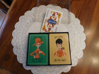 Vintage Hoyle Playing Cards In Plastic Case 2 Decks We Girls Plastic Coated