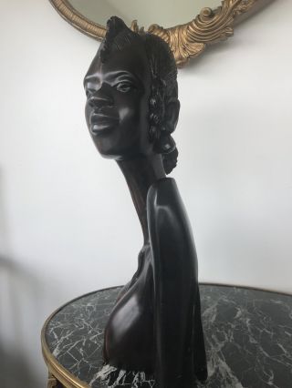 Hand Carved Antique African Women Wood Bust Sculpture Figures Tribal Art Queen 2
