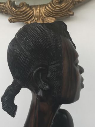 Hand Carved Antique African Women Wood Bust Sculpture Figures Tribal Art Queen 3