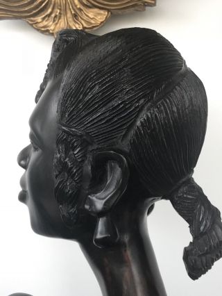 Hand Carved Antique African Women Wood Bust Sculpture Figures Tribal Art Queen 5