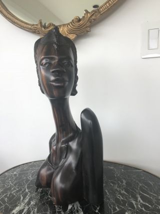 Hand Carved Antique African Women Wood Bust Sculpture Figures Tribal Art Queen 6