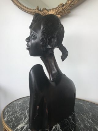 Hand Carved Antique African Women Wood Bust Sculpture Figures Tribal Art Queen 7