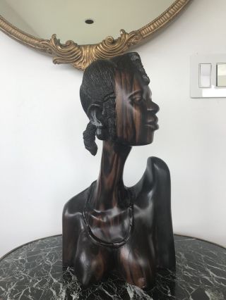 Hand Carved Antique African Women Wood Bust Sculpture Figures Tribal Art Queen 8
