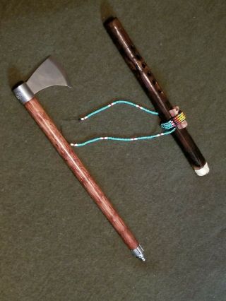 Vintage Native American Indian Tomahawk And Flute
