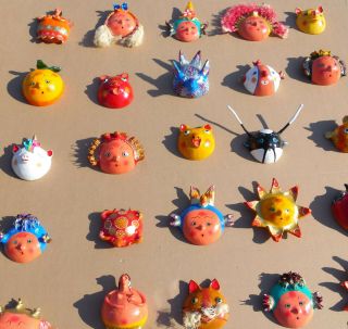 Set Of 25 Masks Coconut Shell Mexican Handmade Colorful Folk Art
